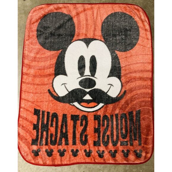 Mickey Mouse Mustache Plush Throw Blanket Mousestache Fall Autumn Red Funny Rare - Picture 5 of 7